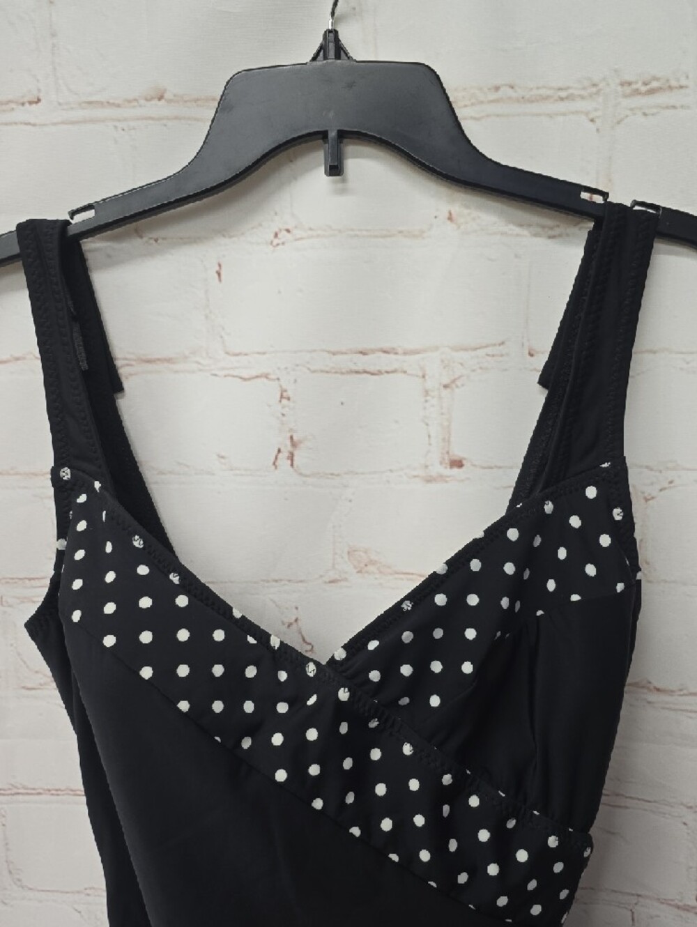 T.H.E. Black One-Piece Swimsuit White Polka Dot Accents Size 16 - Picture 2 of 13